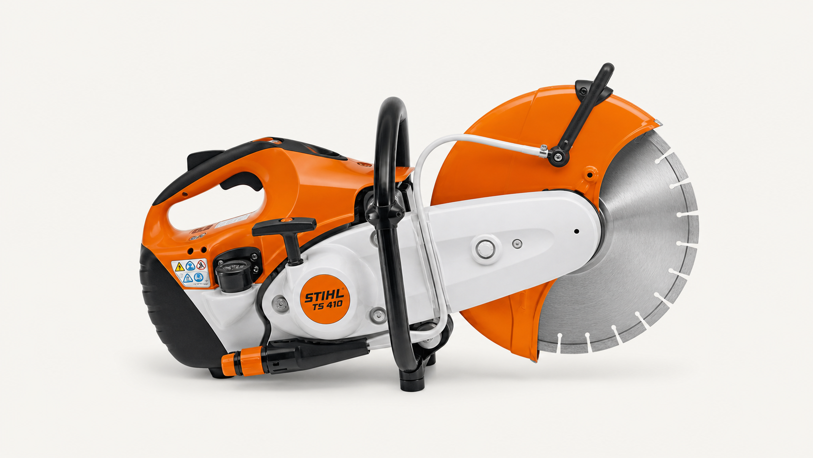 Orange and white petrol cut-off saw